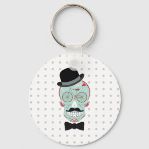 Moustache Top Hat Bicycle Sugar Skull keychain. Key Ring