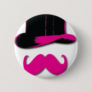 moustache, top hat, bow tie and pearls 6 cm round badge