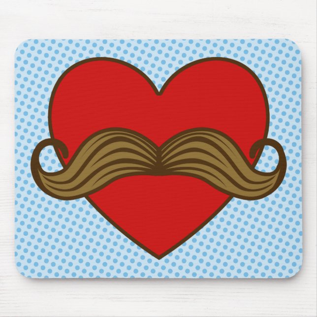 Moustache Valentine Heart Mouse Mat (Front)