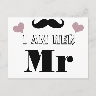 Moustache Wedding Photo Prop I am Her Mr. Postcard