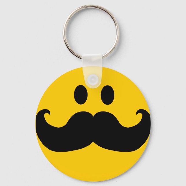 Moustache Yellow Happy Face Key Ring (Front)