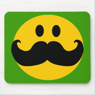 Moustache Yellow Happy Face Mouse Mat