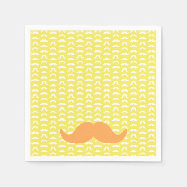 Moustache Yellow Orange Hipster Trendy Retro Fun Napkin (Front)