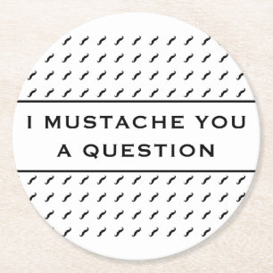 Moustache You A Question Mod Stripe Round Paper Coaster