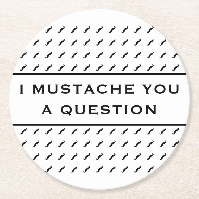 Moustache You A Question Mod Stripe Round Paper Coaster (Front)