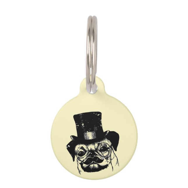 Moustached pug pet tag (Back)