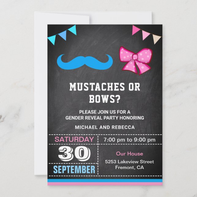 Moustaches or Bows Gender Reveal Party Invitation (Front)