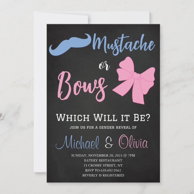 Moustaches or Bows Gender Reveal Party Invitation (Front)