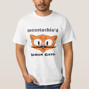 moustachio'd  Humourous Cartoon Moustache Cat T-Shirt