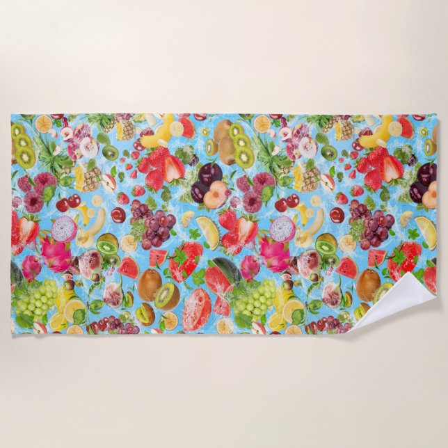 Mouth-watering Tropical Fruits Beach Towel (Front)