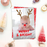 MOVABLE/EDITABLE Antlers Red Nose Photo Christmas  Holiday Card<br><div class="desc">**DESIGN TIP: Click on "Edit Using Design Tool" to move / resize the design elements. If you need more than one set simply copy/paste then move as necessary.** This fun holiday photo card features a vertical photo with red nose and antlers that are both moveable and resizable to accommodate your...</div>