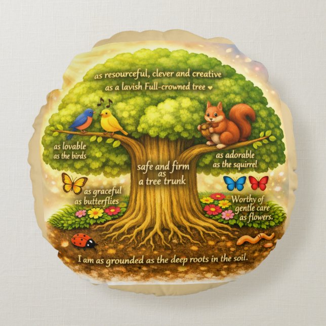 move throughout the day steadily inducing joy round cushion (Front)
