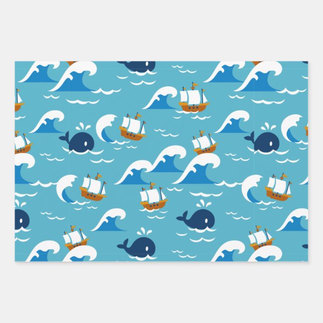  Move with the Sea Waves Pattern Wrapping Paper Sheet (Front 3)