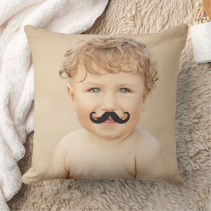 Moveable Black Mr. Moustache/Moustache Photo Funny Cushion