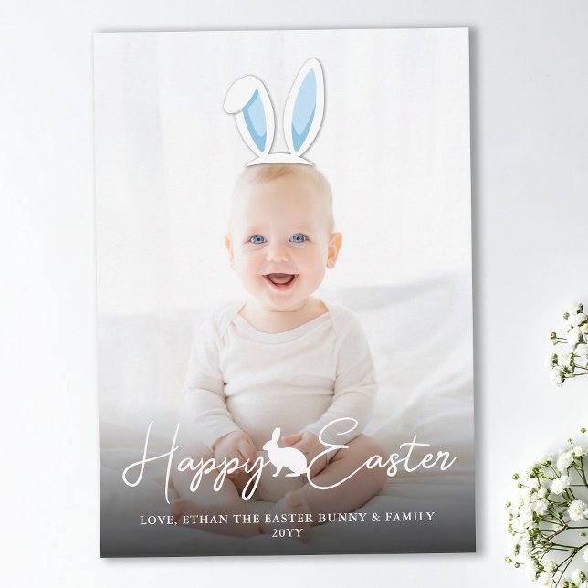 Moveable Blue Bunny Ears Photo Overlay Happy Easte Card (Creator Uploaded)