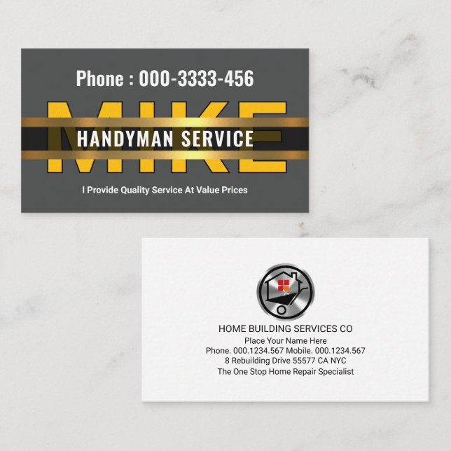 Moveable Gold Handyman Lines Business Card (Front/Back)