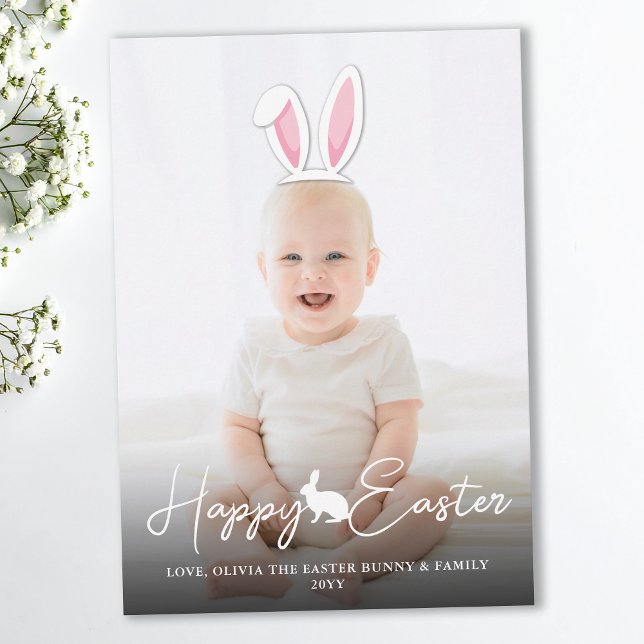 Moveable Pink Bunny Ears Photo Overlay Happy Easte Card (Creator Uploaded)