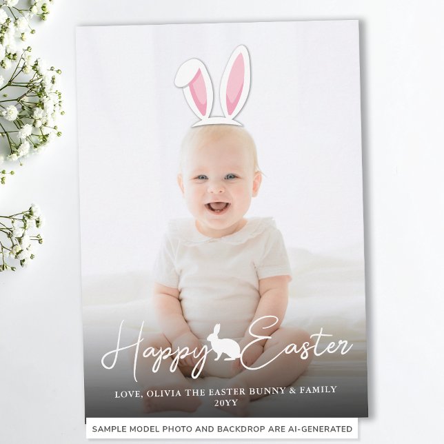 Moveable Pink Bunny Ears Photo Overlay Happy Easte Card (Creator Uploaded)