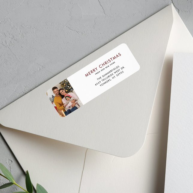 Moved Christmas Photo Moving Return Address (Moving Announcement Family Photo Custom Return Address Label)