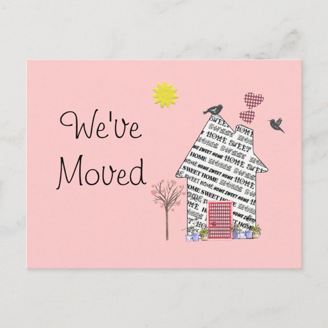 Moved House Post Cards Cute Pink Personalise (Front)