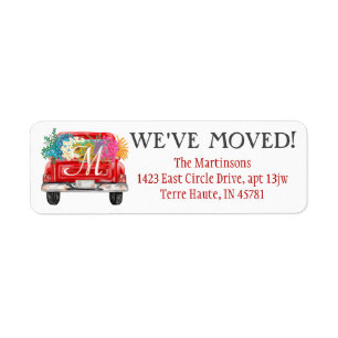 Moved Red Truck Flowers Custom Monogram