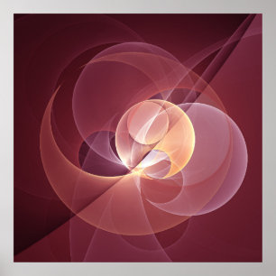 Movement Abstract Modern Wine Red Pink Fractal Art Poster