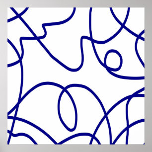Movement: Line Art in Blue and White Poster