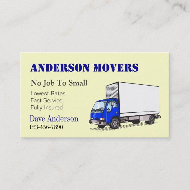 Mover or Moving Company Business Card (Front)
