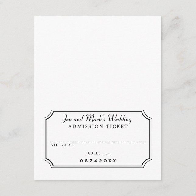 Movie Admission Ticket Black and White Placecard (Front)