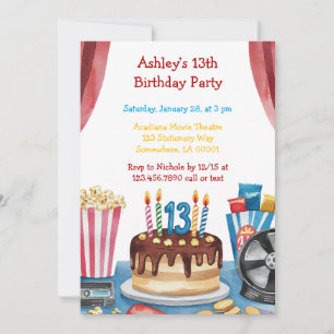 Movie and Popcorn Kid's Birthday Party Invitation