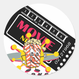 Movie and Popcorn Snacks Classic Round Sticker