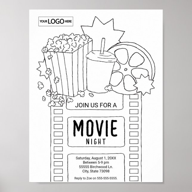 Movie Art Invite Colouring Art Worksheet Activity Poster (Front)