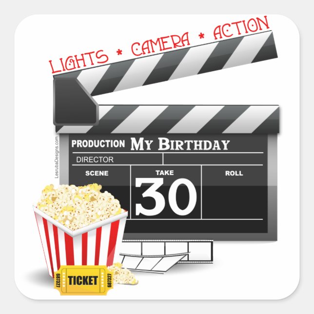 Movie Birthday Party 30th Birthday Square Sticker (Front)