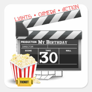Movie Birthday Party 30th Birthday Square Sticker