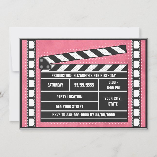 Movie Birthday Party Clapboard Red Invitation (Front)
