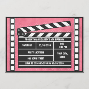Movie Birthday Party Clapboard Red Invitation