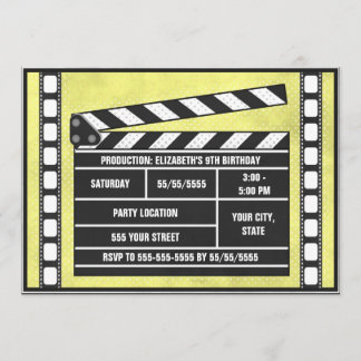Movie Birthday Party Clapboard Yellow Invitation