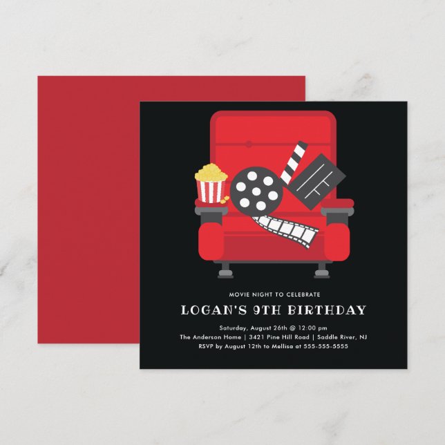 Movie Birthday Party Invitation (Front/Back)