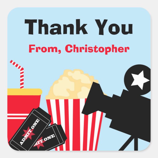 Movie Birthday Party Thank You Stickers (Front)