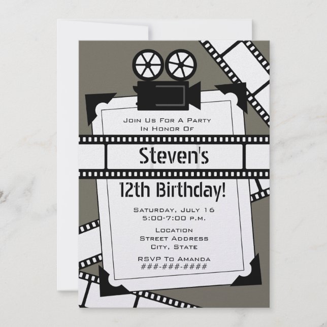 Movie Camera Film and Photo Birthday Party Invite (Front)