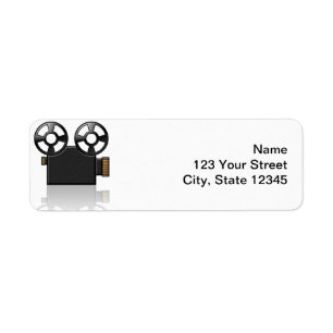 Movie Camera in Black and Gold on White