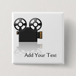 Movie Camera in Black and Gold on White 15 Cm Square Badge