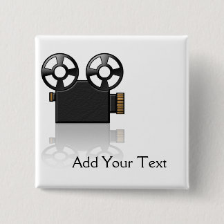 Movie Camera in Black and Gold on White 15 Cm Square Badge