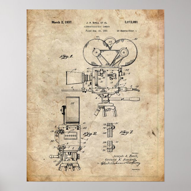 Movie Camera Patent Poster (Front)