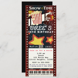 Movie Cinema Popcorn VIP Party Ticket Invitation