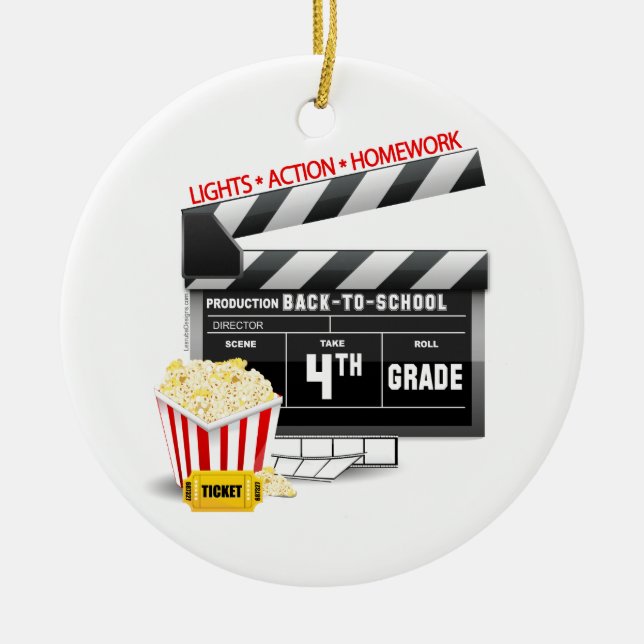 Movie Clapboard 4th Grade Ceramic Tree Decoration (Front)