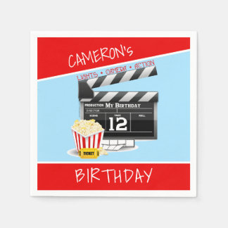 Movie Clapboard Popcorn 12th Birthday Party Napkin