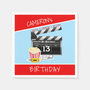 Movie Clapboard Popcorn 13th Birthday Party Napkin