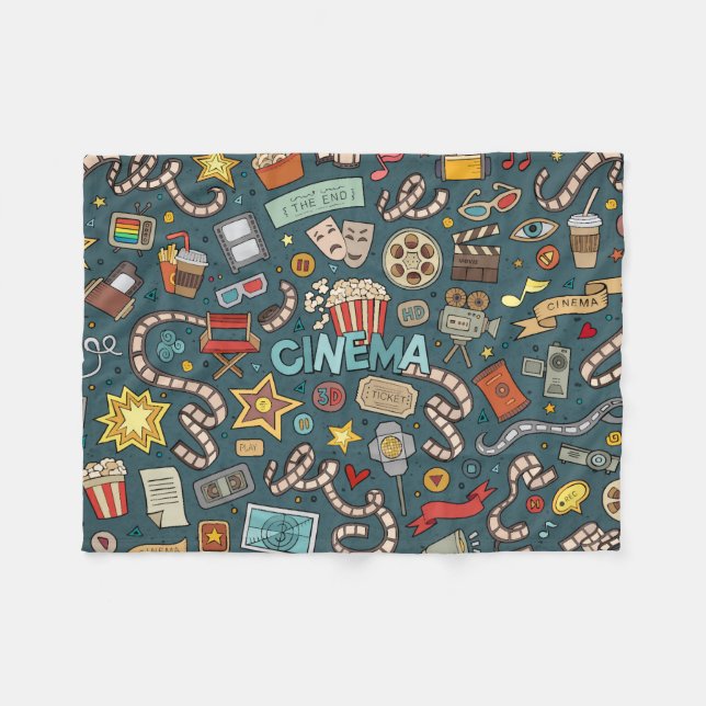 Movie Fan Cinema Theatre Design Fleece Blanket (Front (Horizontal))