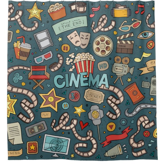 Movie Fan Cinema Theatre Design Shower Curtain (Front)
